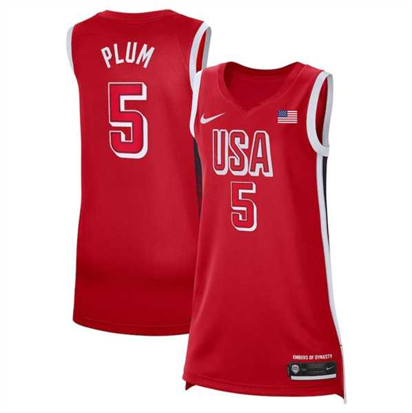 Women%27s USA Basketball #5 Kelsey Plum Red 2024 Swingman Stitched Jersey